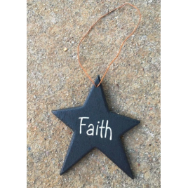 Christmas Ornament Black Wood Star with Faith written on it 